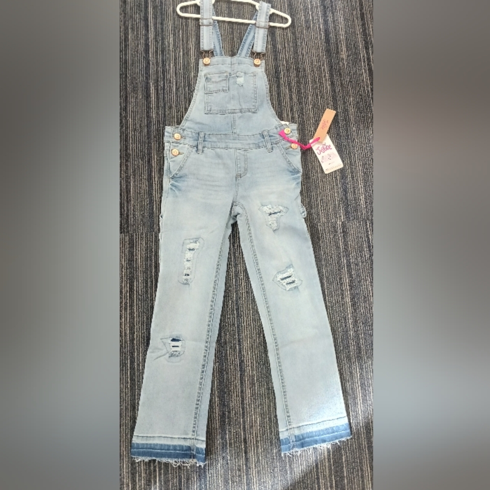 Justice Light Blue Distressed Denim Overalls